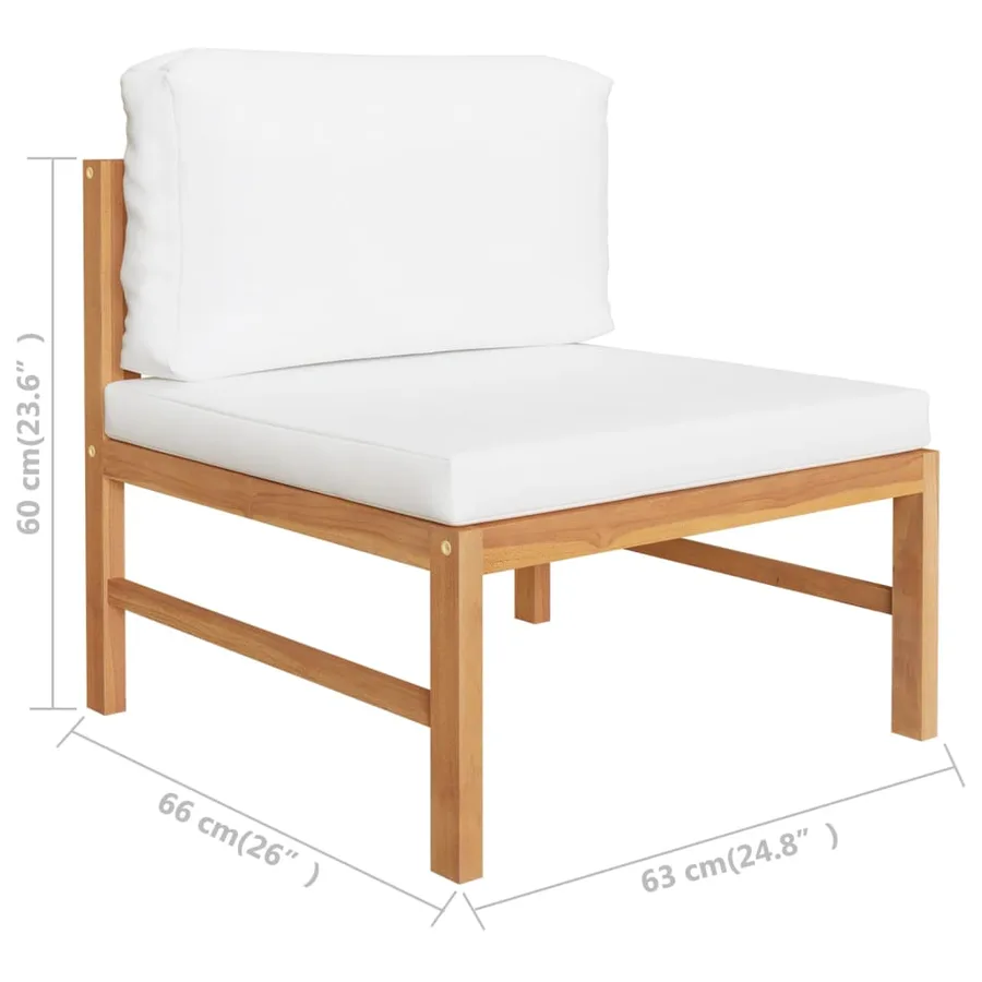 Salon de jardin 3 pcs avec coussins crème Bois de teck - 8