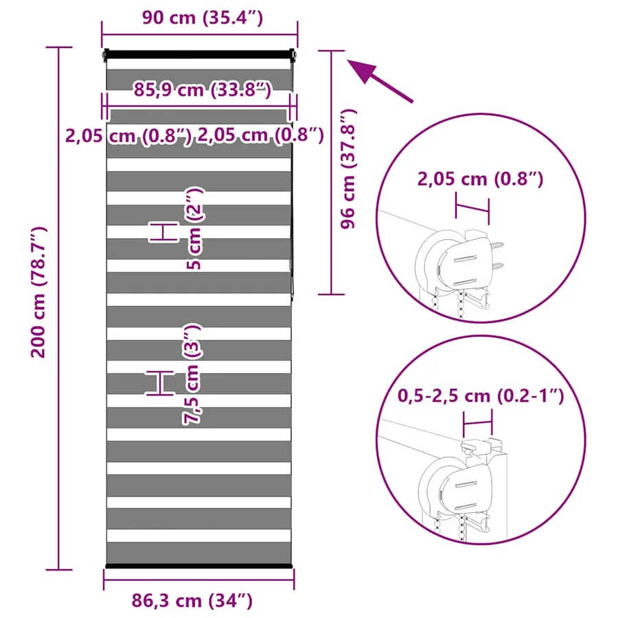 Store zèbre noir 90x200 cm largeur du tissu 85,9 cm polyester - 16