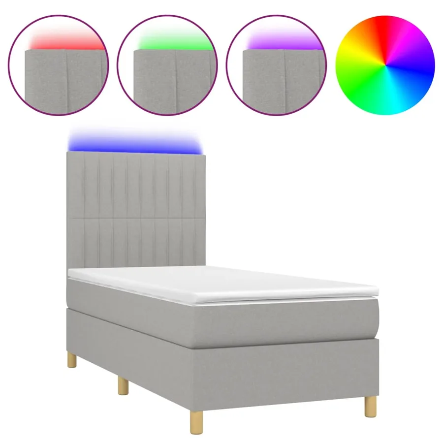 Sommier à lattes de lit matelas LED Gris clair 100x200 cm Tissu - 2