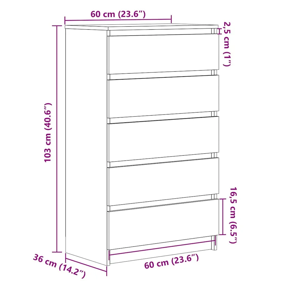 Commode vieux bois 60x36x103 cm bois d'ingénierie - 10