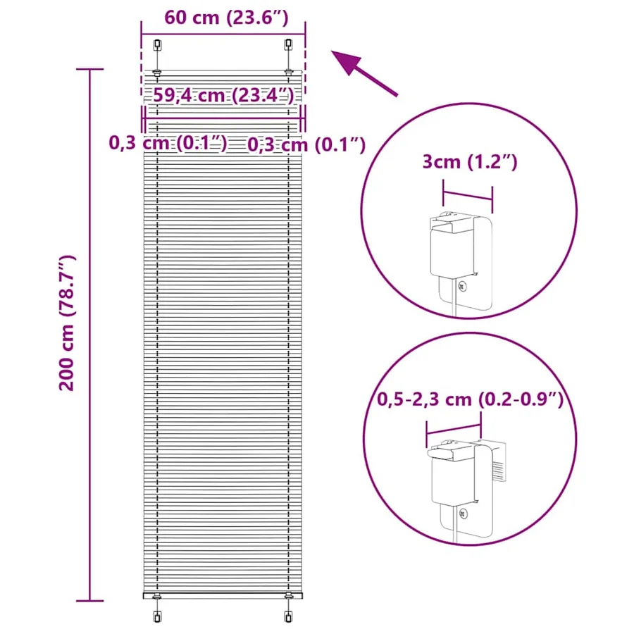 Store plissé noir 60x200 cm largeur du tissu 59,4 cm polyester - 14