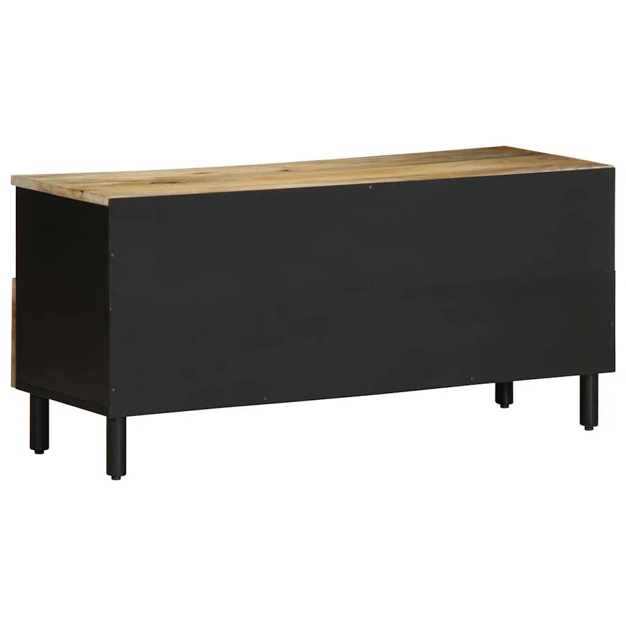 Meuble TV noir 100x33,5x46 cm bois massif manguier brut - 5