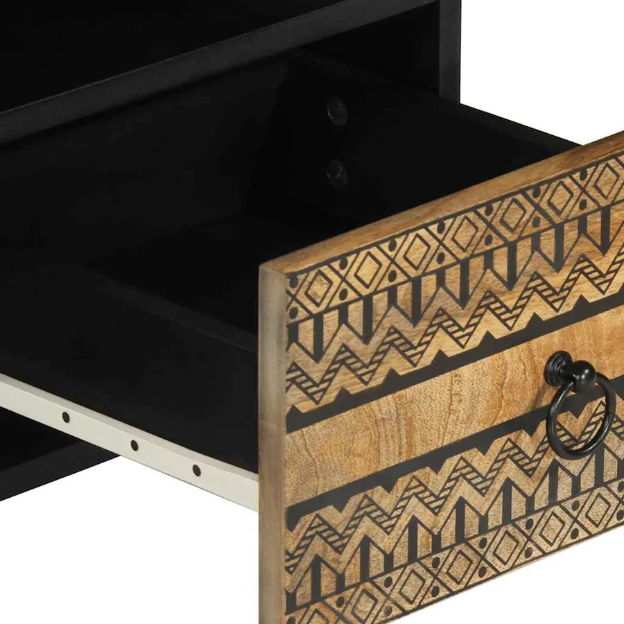 Meuble TV noir 100x33,5x46 cm bois massif manguier brut - 7