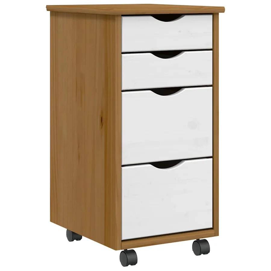 Armoire roulante avec tiroirs MOSS bois de pin marron miel