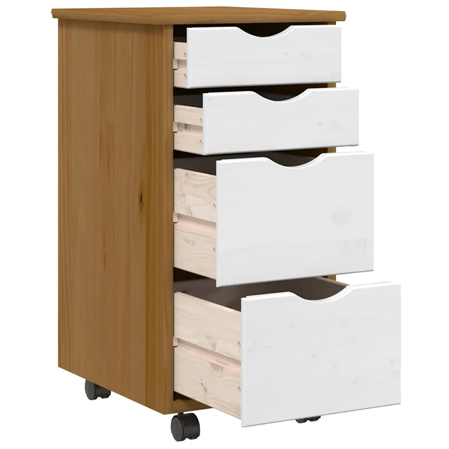 Armoire roulante avec tiroirs MOSS bois de pin marron miel - 6
