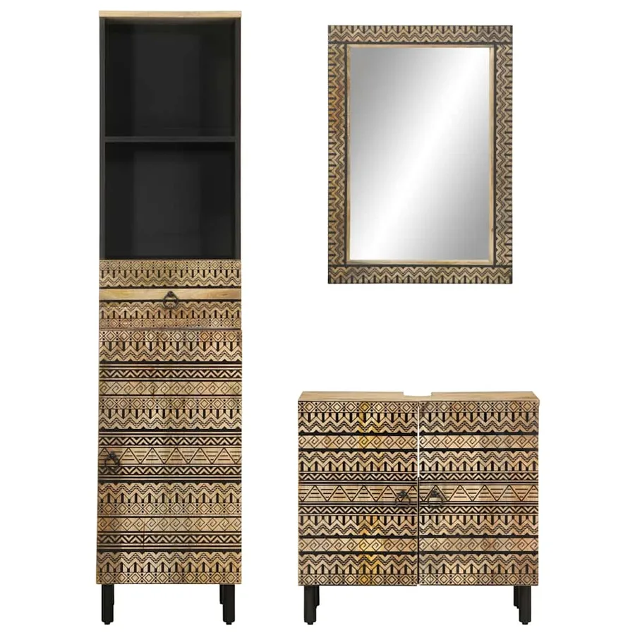 Ensemble de meubles de salle de bain 3 pcs bois manguier massif - 3