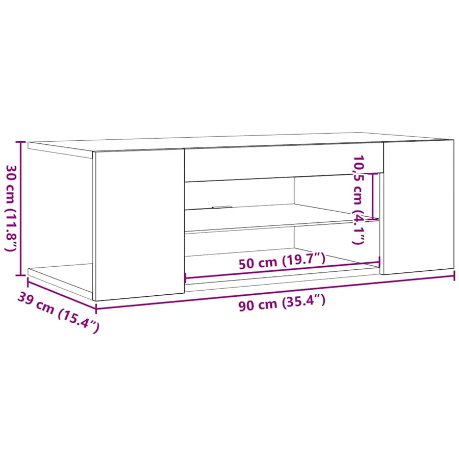 Meuble TV avec lumières LED Sonoma gris 90x39x30 cm - 14