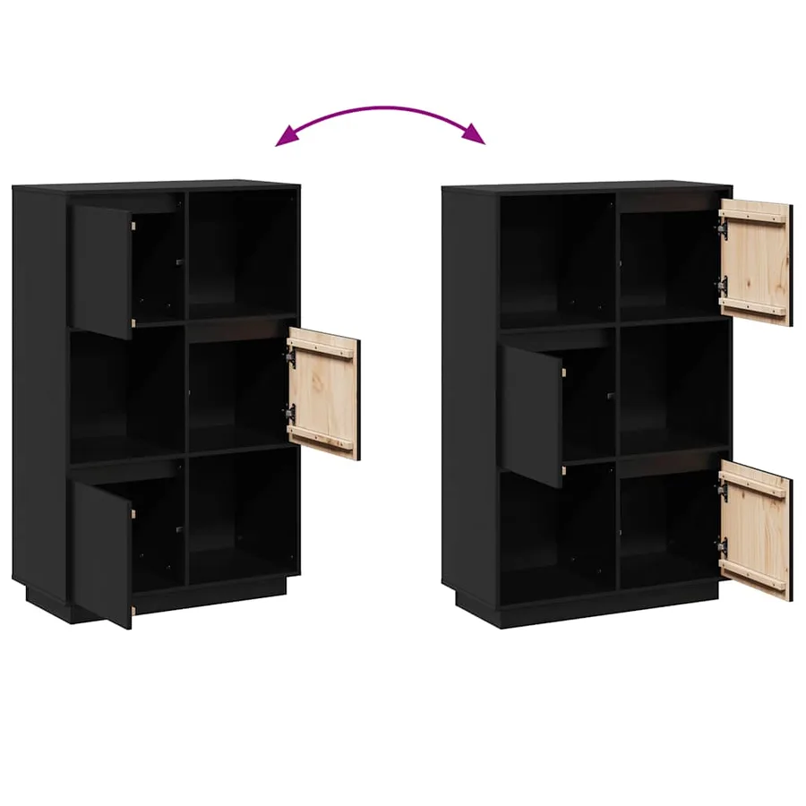 Buffet Noir 74x35x117 cm Bois massif de pin - 10