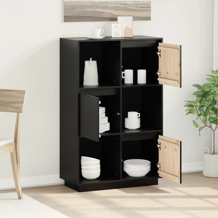 Buffet Noir 74x35x117 cm Bois massif de pin - 3