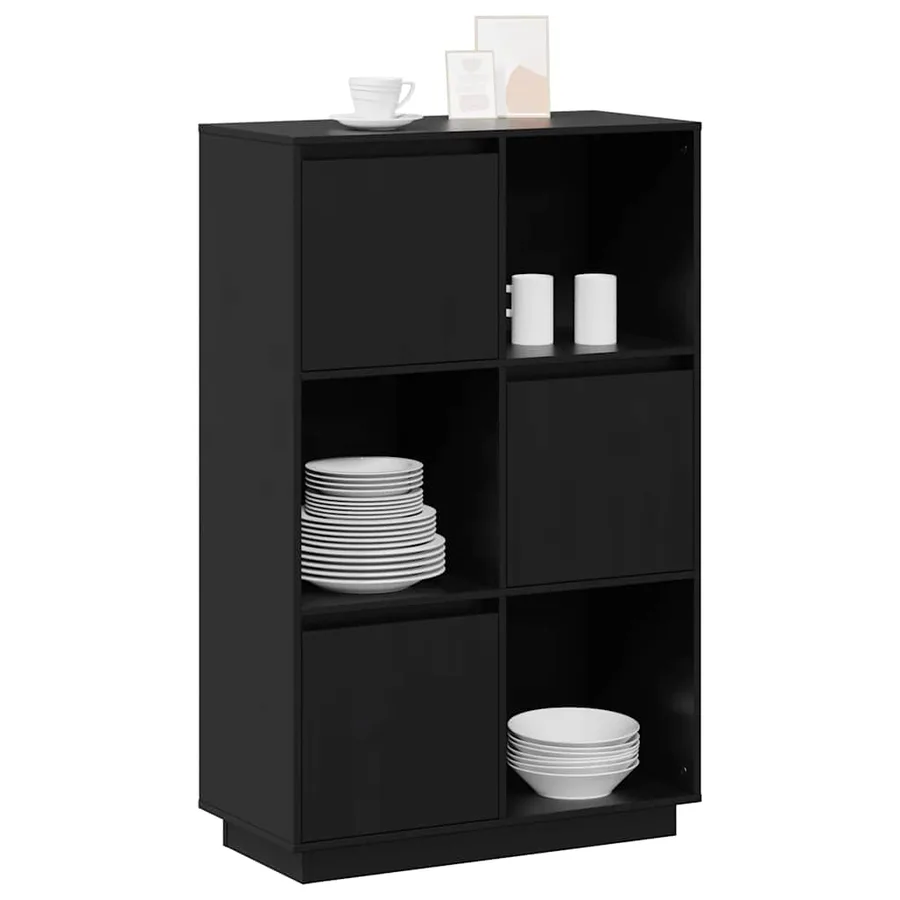 Buffet Noir 74x35x117 cm Bois massif de pin - 4