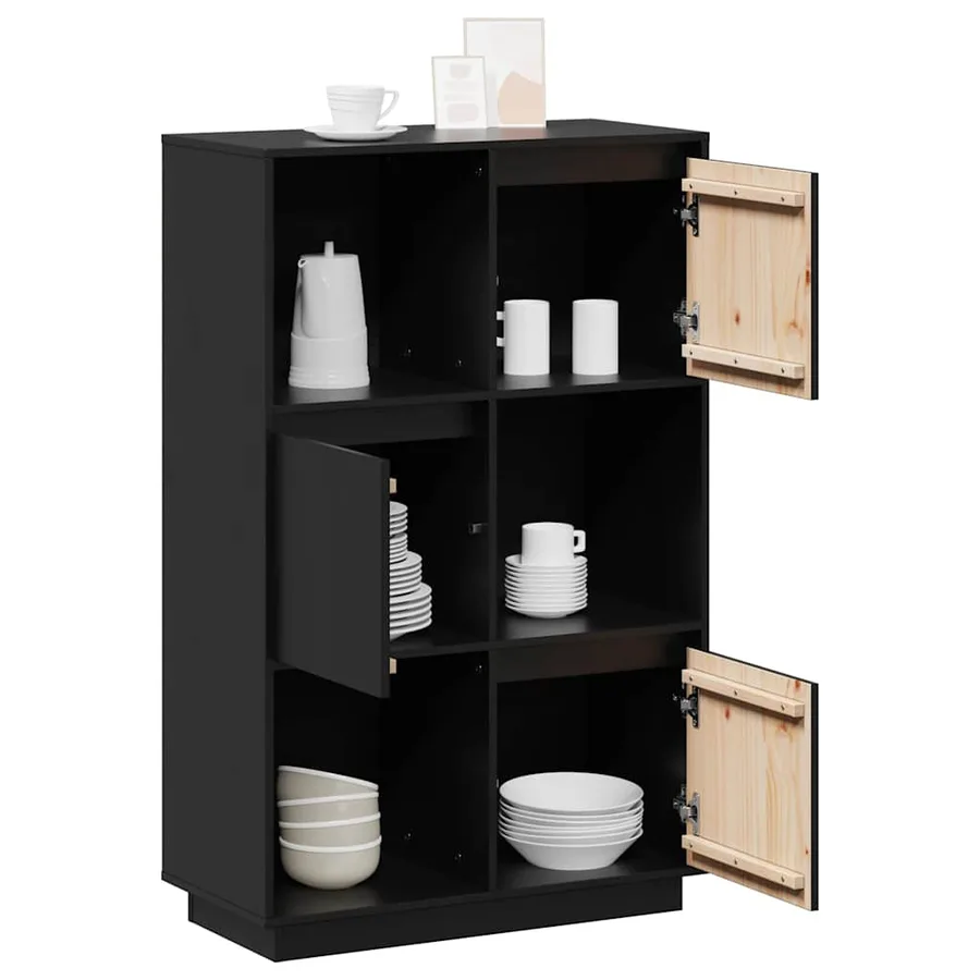 Buffet Noir 74x35x117 cm Bois massif de pin - 5