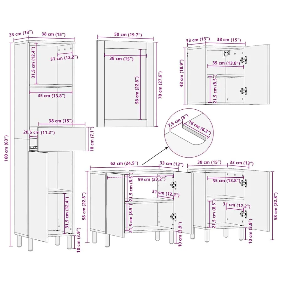 Ensemble de meubles de salle de bain 5 pcs bois manguier massif - 18