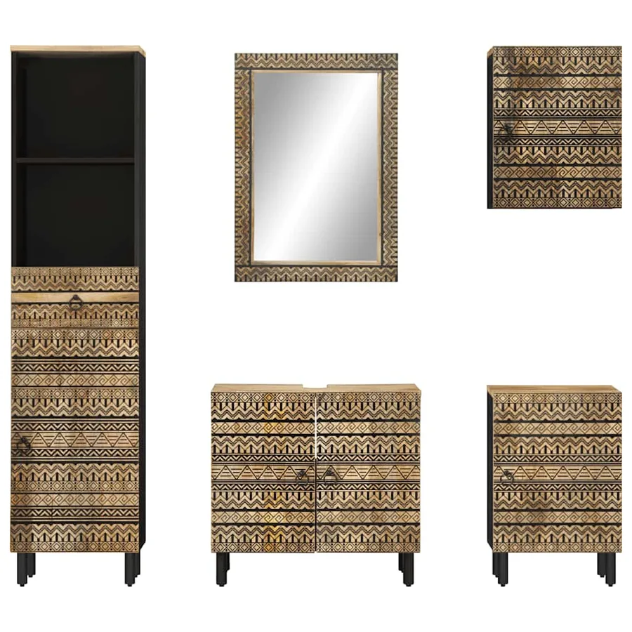 Ensemble de meubles de salle de bain 5 pcs bois manguier massif - 3