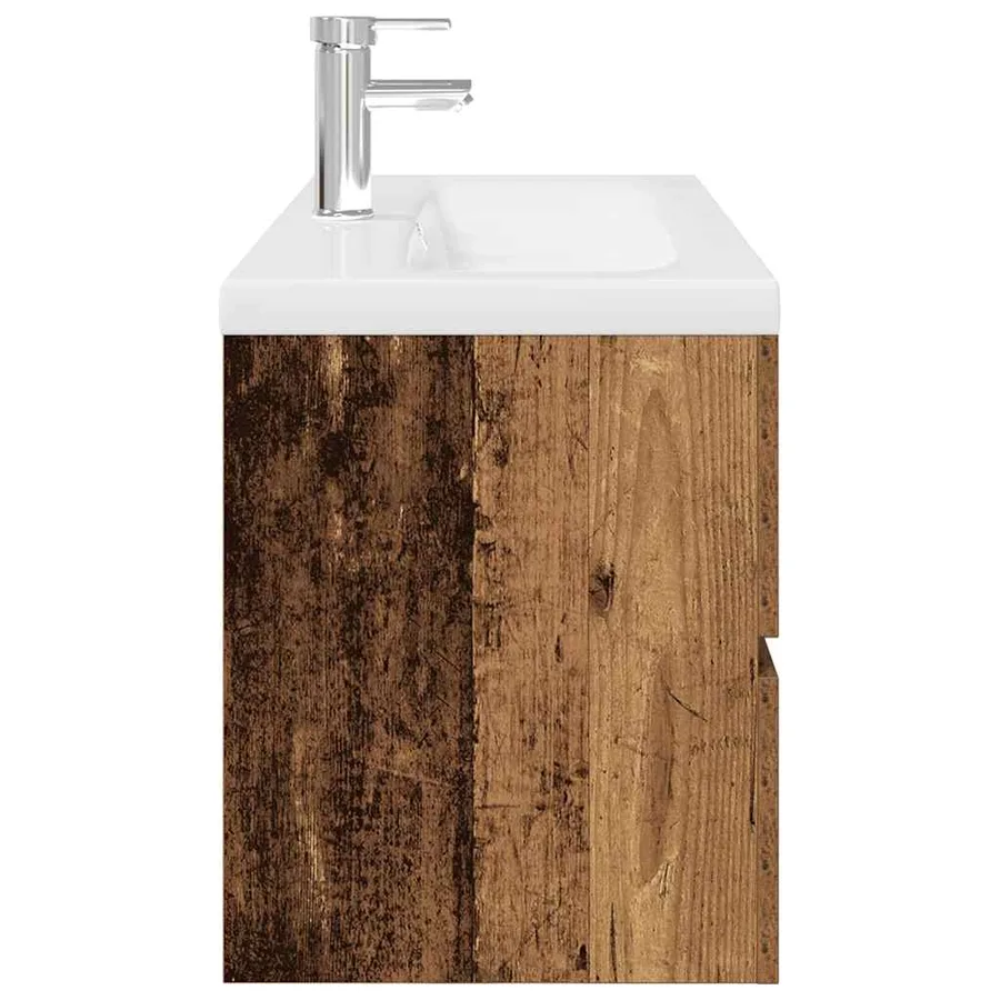 Meuble lavabo avec bassin et robinet intégrés vieux bois - 7