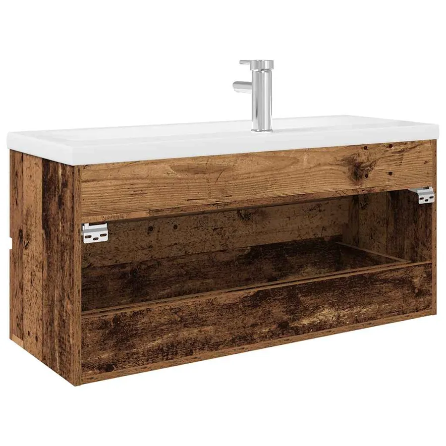 Meuble lavabo avec bassin et robinet intégrés vieux bois - 8