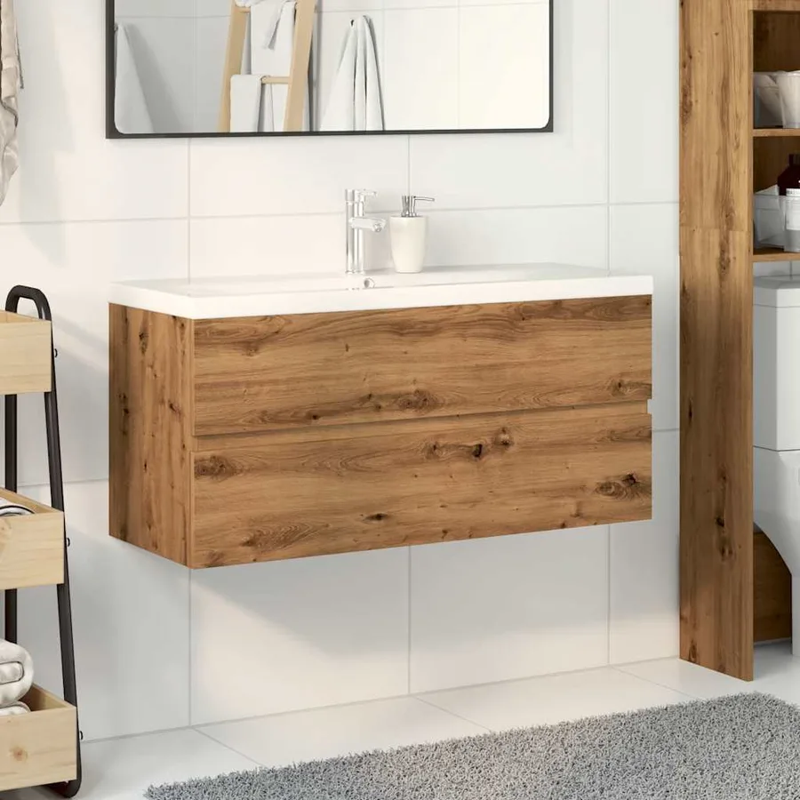 Armoire lavabo avec bassin intégré chêne artisanal - 3
