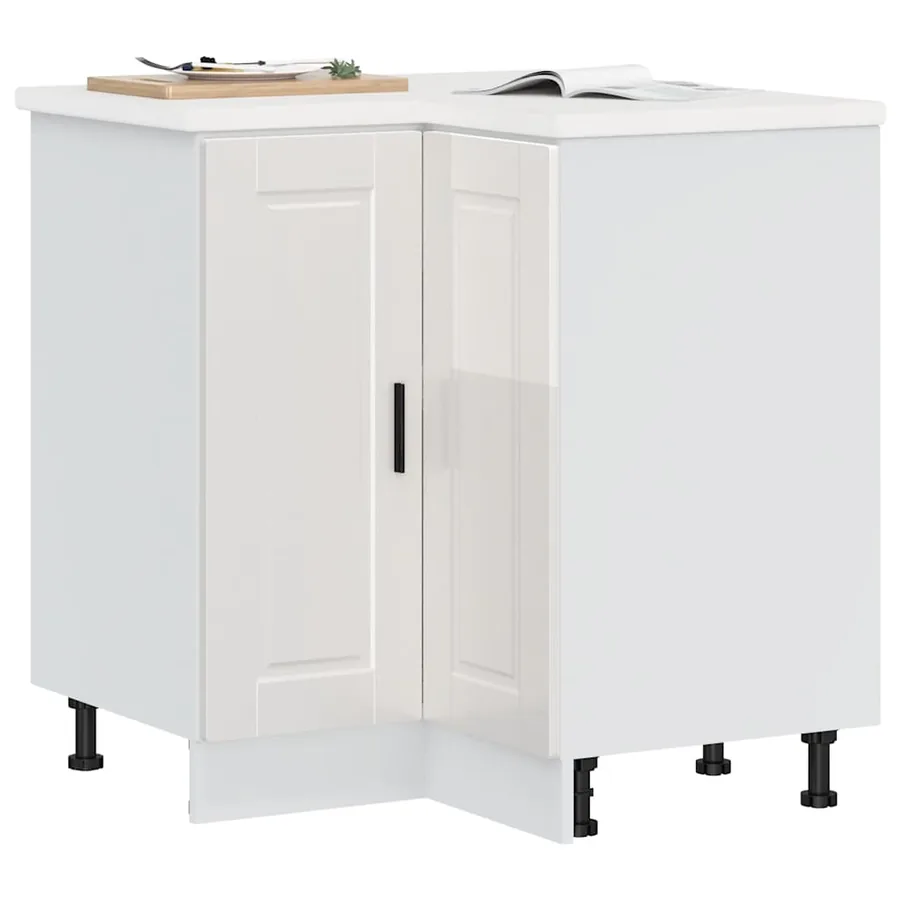 Armoire d'angle de cuisine Porto blanc brillant bois ingénierie