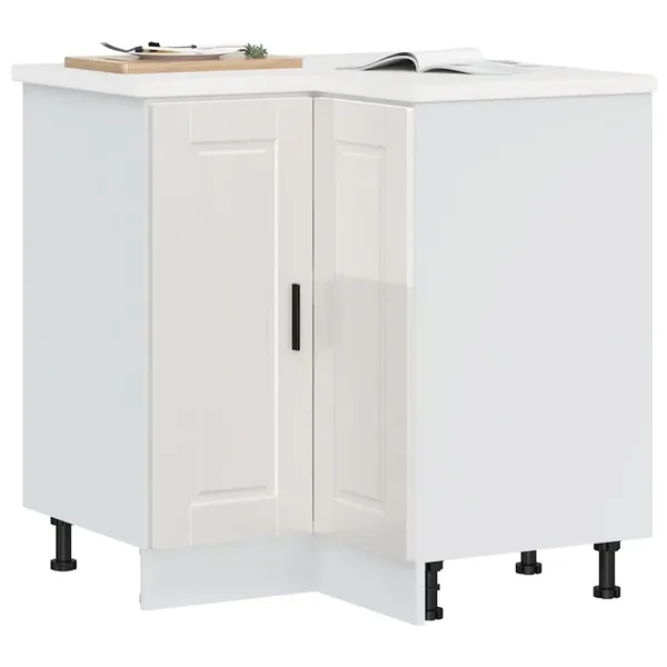 Armoire d'angle de cuisine Porto blanc brillant bois ingénierie