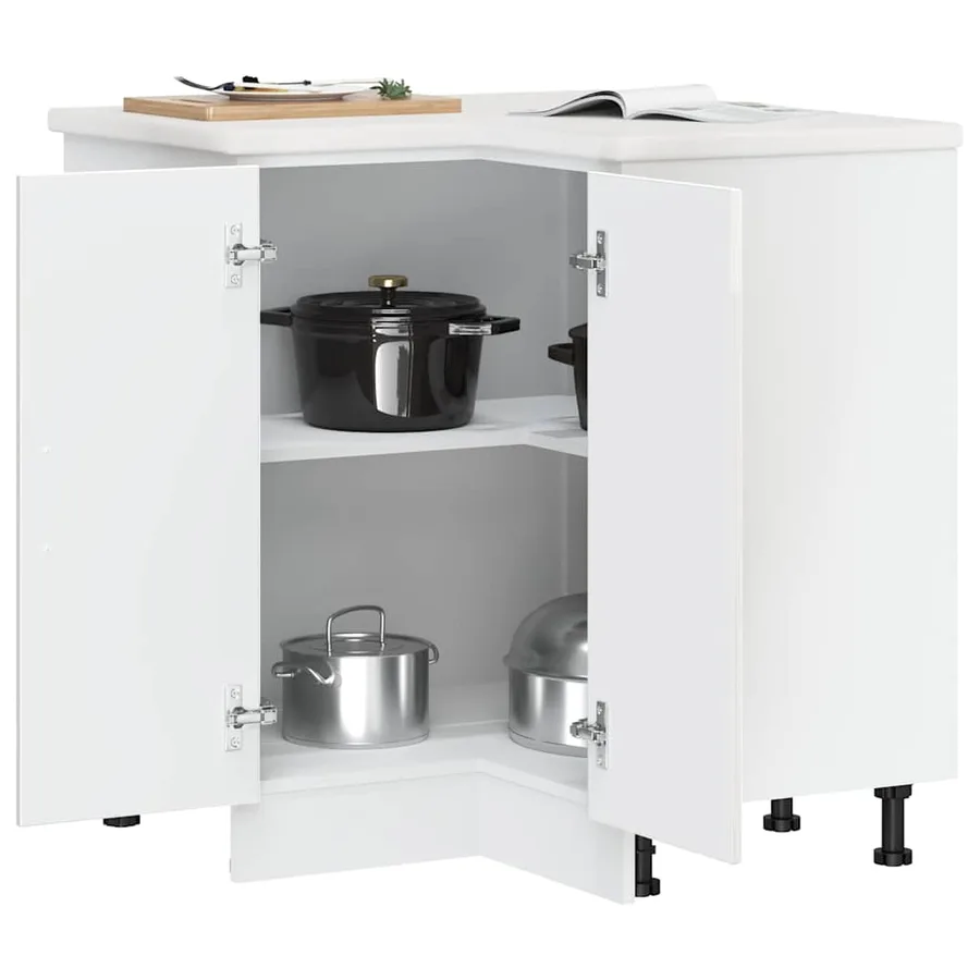 Armoire d'angle de cuisine Porto blanc brillant bois ingénierie - 4