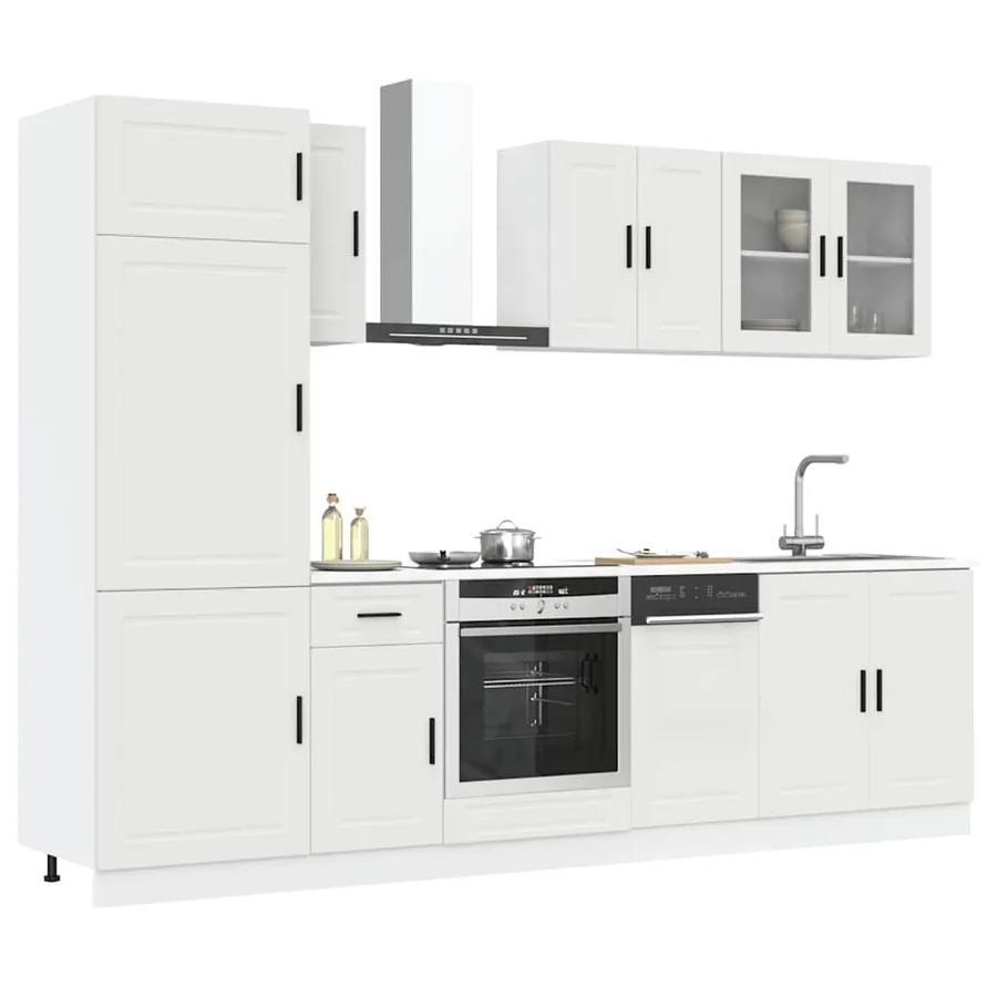 Ensemble de 8 meubles de cuisine "Porto" en bois d'ingénierie blanc