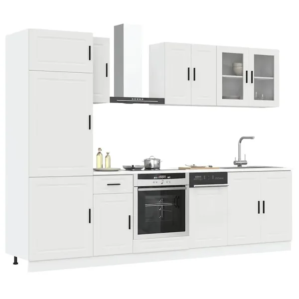 Ensemble de 8 meubles de cuisine "Porto" en bois d'ingénierie blanc
