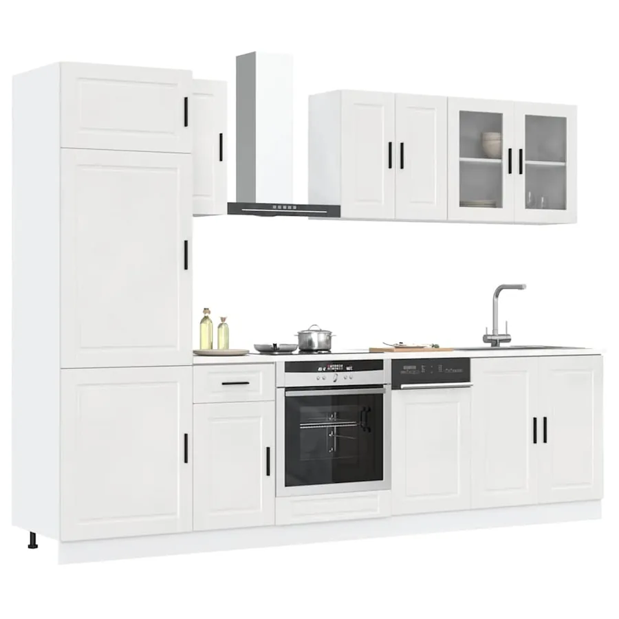 Ensemble de 8 meubles de cuisine "Porto" en bois d'ingénierie blanc brillant