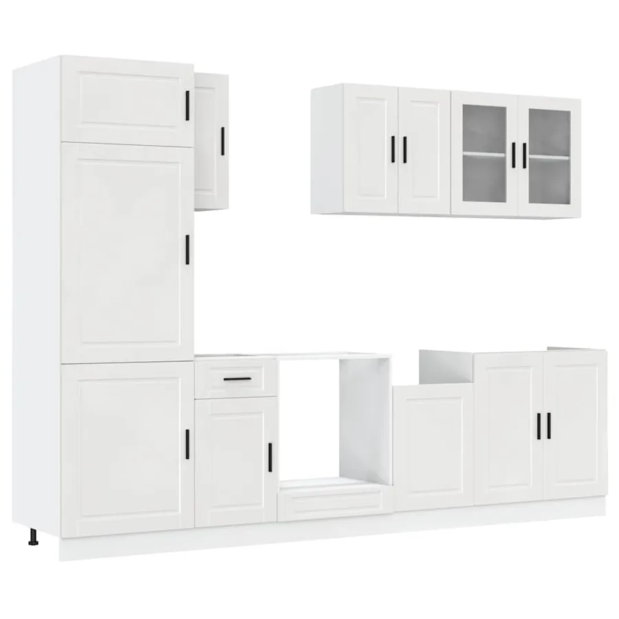 Ensemble de 8 meubles de cuisine "Porto" en bois d'ingénierie blanc brillant - 2