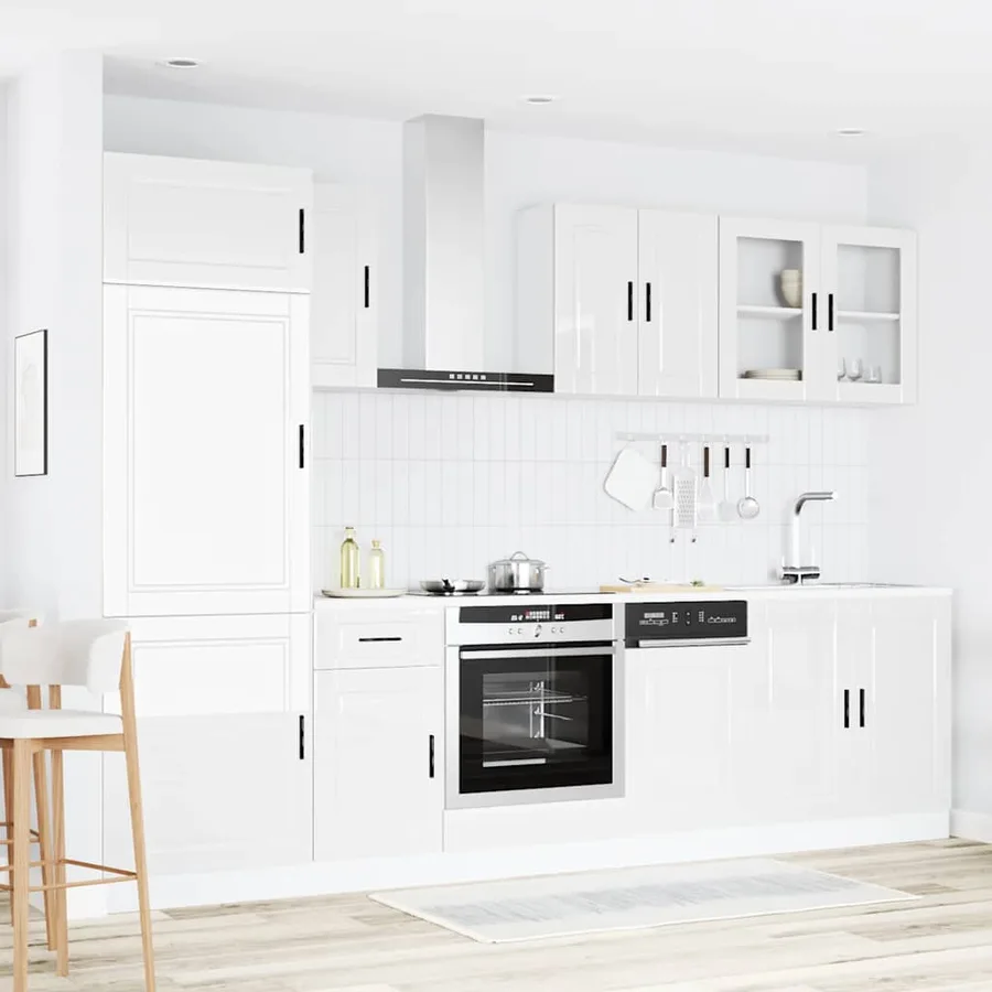 Ensemble de 8 meubles de cuisine "Porto" en bois d'ingénierie blanc brillant - 3