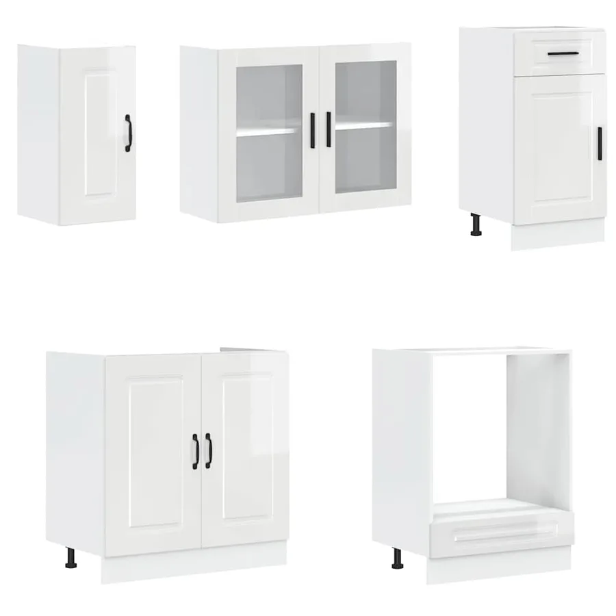 Ensemble de 8 meubles de cuisine "Porto" en bois d'ingénierie blanc brillant - 4