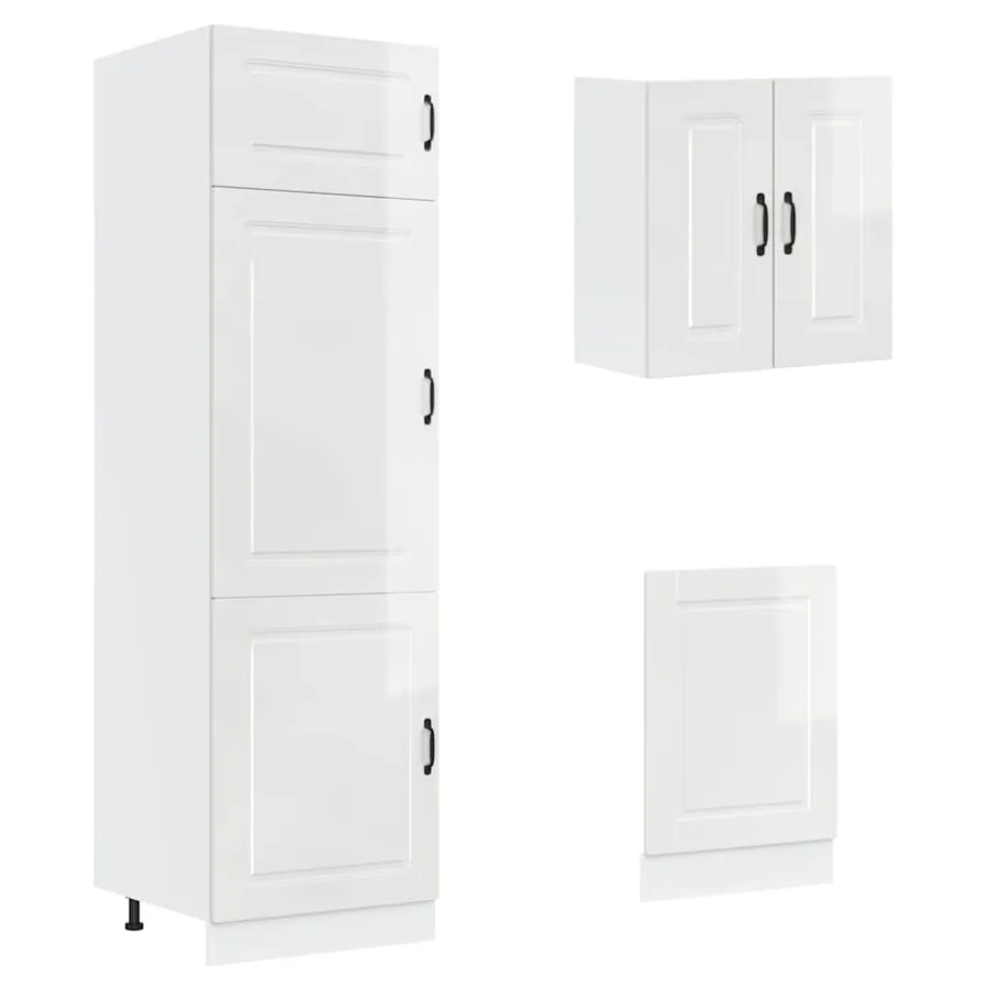 Ensemble de 8 meubles de cuisine "Porto" en bois d'ingénierie blanc brillant - 5