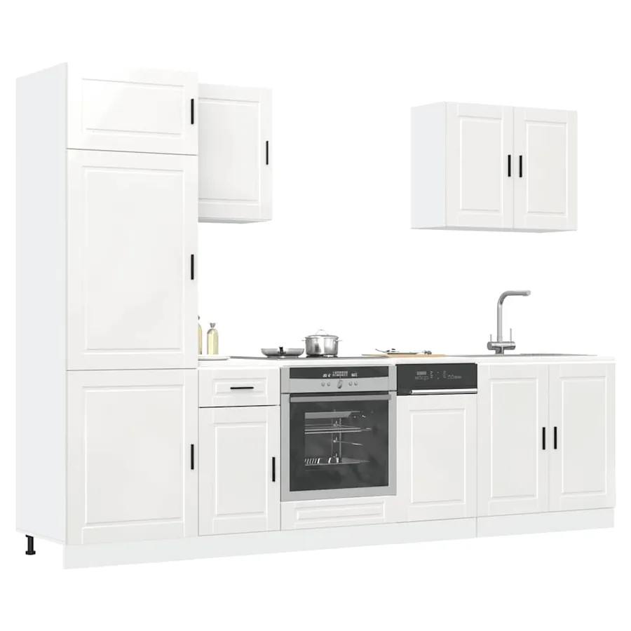 Ensemble de 7 meubles de cuisine "Porto" en bois d'ingénierie blanc brillant