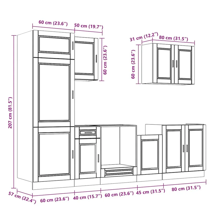 Ensemble de 7 meubles de cuisine "Porto" en bois d'ingénierie blanc brillant - 11