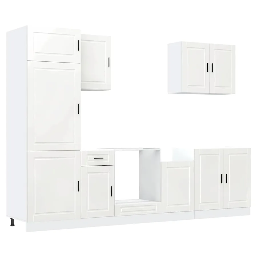 Ensemble de 7 meubles de cuisine "Porto" en bois d'ingénierie blanc brillant - 2