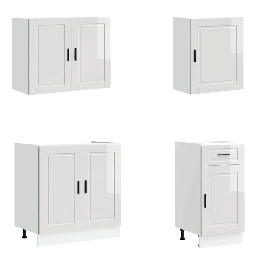 Ensemble de 7 meubles de cuisine "Porto" en bois d'ingénierie blanc brillant - 4