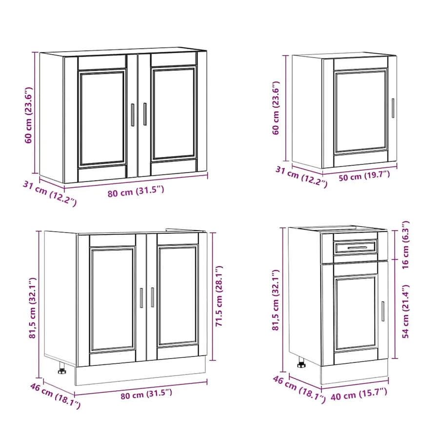 Ensemble de 7 meubles de cuisine "Porto" en bois d'ingénierie blanc brillant - 9
