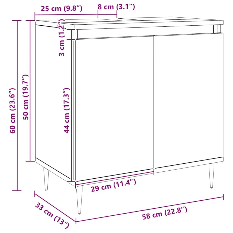 Armoire de salle de bain chêne artisanal 58x33x60 cm - 11
