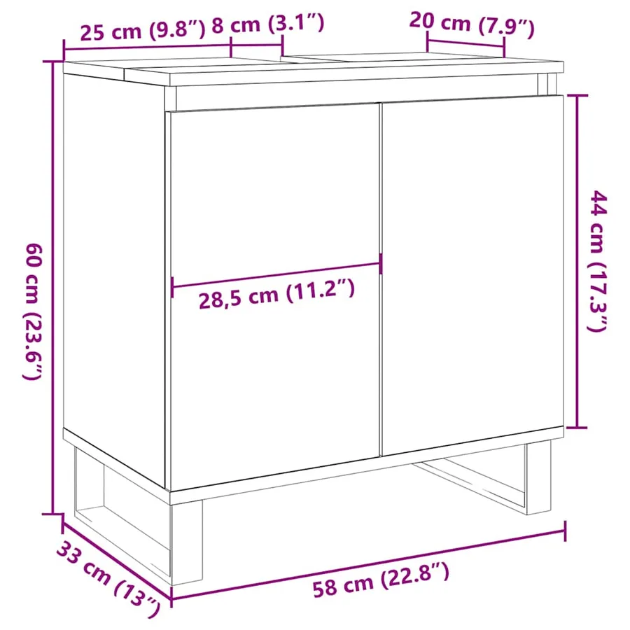 Armoire de salle de bain vieux bois 58x33x60 cm bois ingénierie - 11