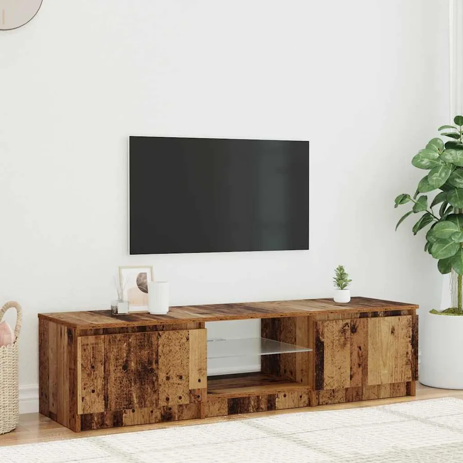Meuble TV avec lumières LED vieux bois bois d'ingénierie