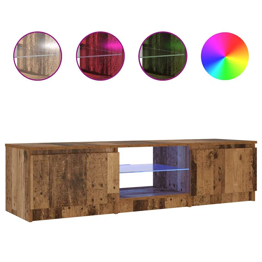 Meuble TV avec lumières LED vieux bois bois d'ingénierie - 2