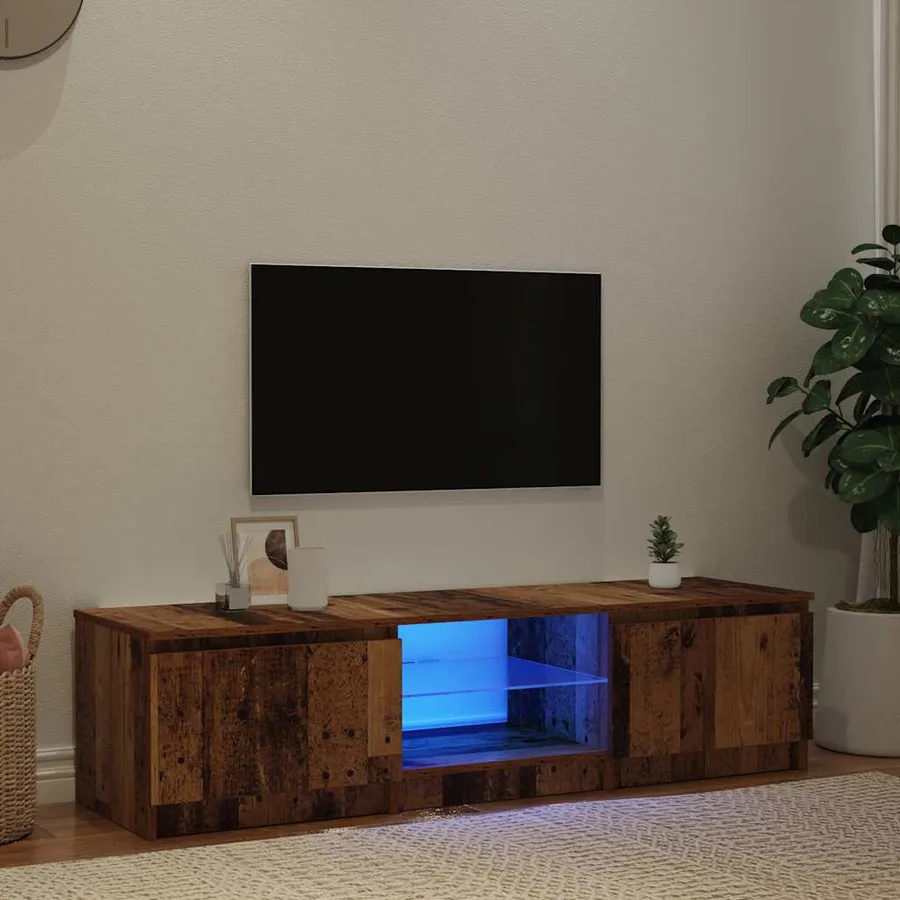 Meuble TV avec lumières LED vieux bois bois d'ingénierie - 3