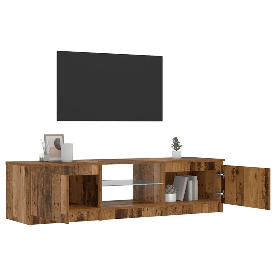 Meuble TV avec lumières LED vieux bois bois d'ingénierie - 5