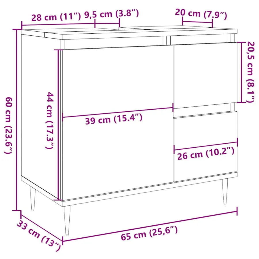 Armoire de salle de bain gris béton 65x33x60 cm - 12