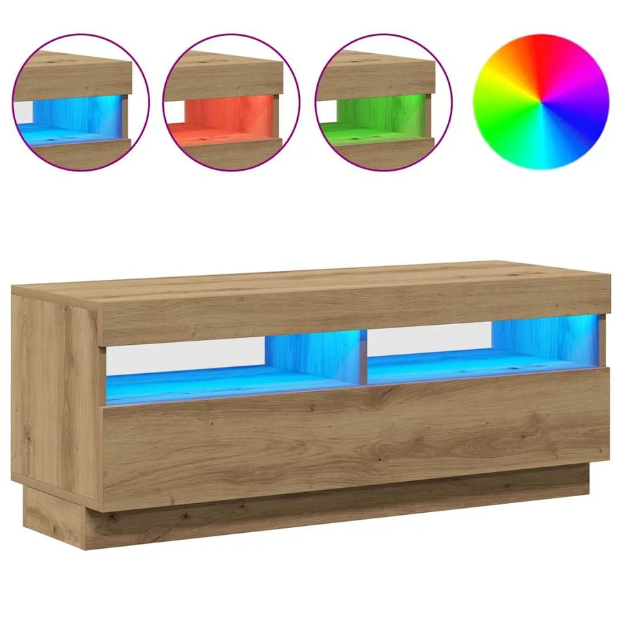Meuble TV avec lumières LED chêne artisanal bois d'ingénierie - 3
