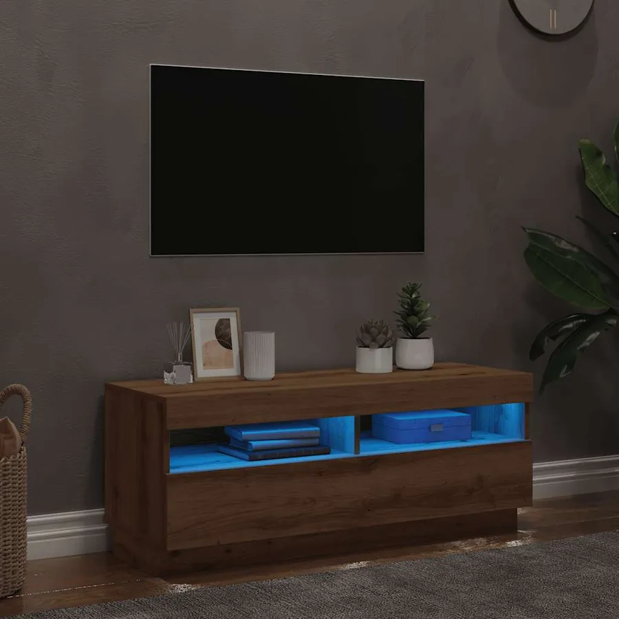 Meuble TV avec lumières LED chêne artisanal bois d'ingénierie - 5