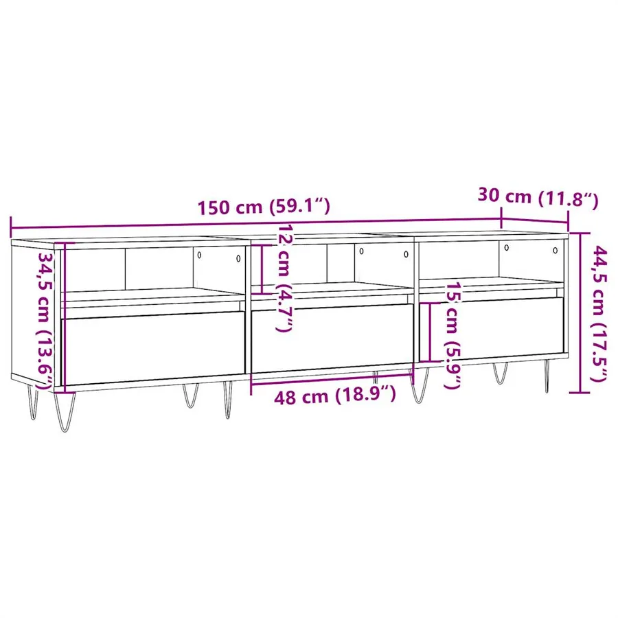 Meuble TV vieux bois 150x30x44,5 cm bois d'ingénierie - 10