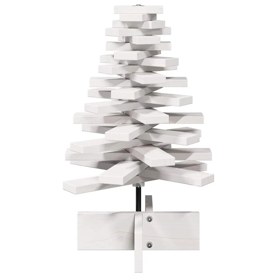 Arbre de Noël en bois pour décoration blanc 60 cm pin massif - 3