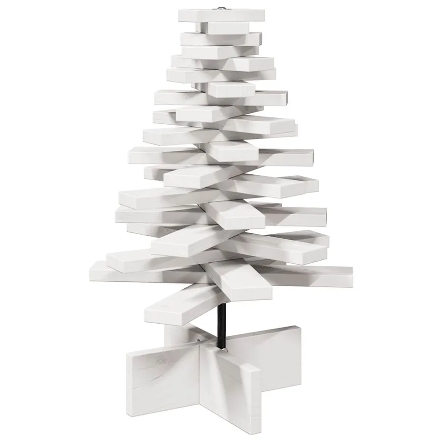 Arbre de Noël en bois pour décoration blanc 60 cm pin massif - 5