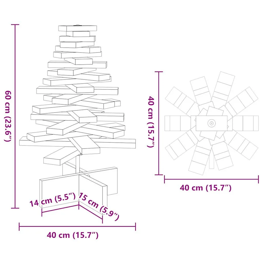 Arbre de Noël en bois pour décoration blanc 60 cm pin massif - 8