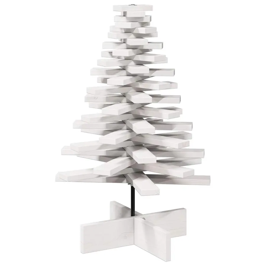 Arbre de Noël en bois pour décoration blanc 80 cm pin massif - 2