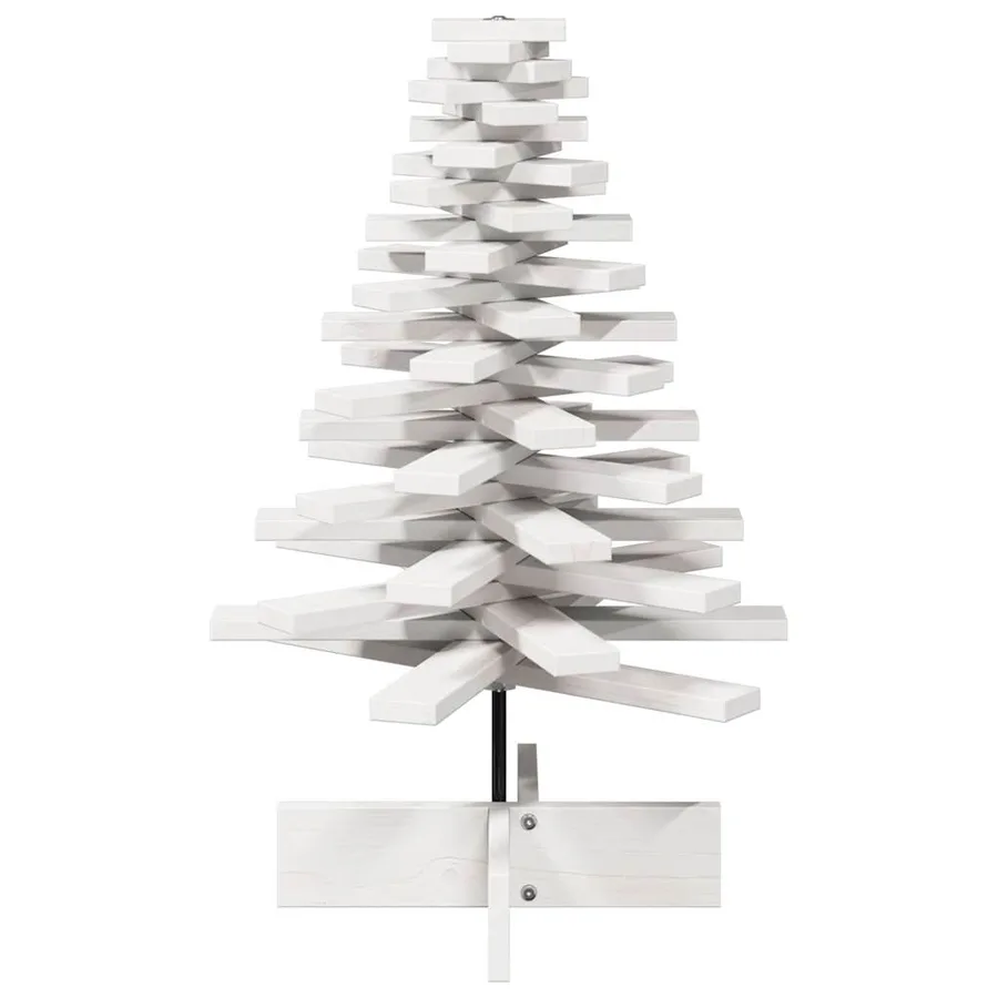 Arbre de Noël en bois pour décoration blanc 80 cm pin massif - 3